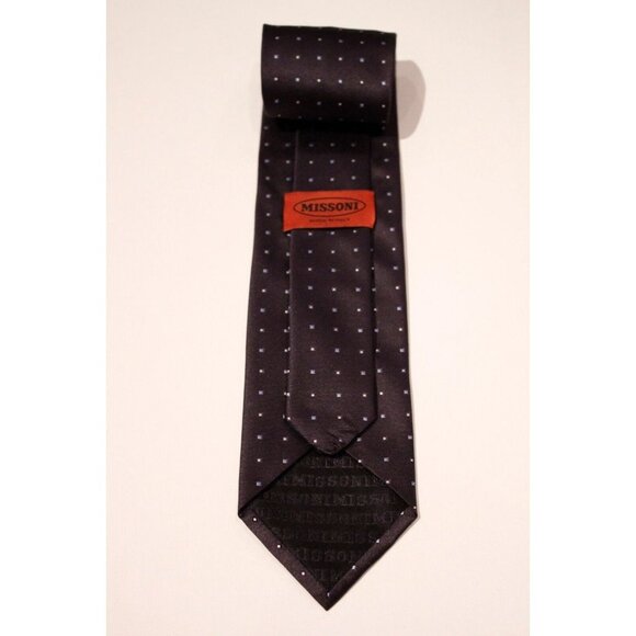MISSONI ITALY Navy Dotted Print DRESS TIE Cravatte 100% SILK Logo BRANDED - Picture 2 of 2